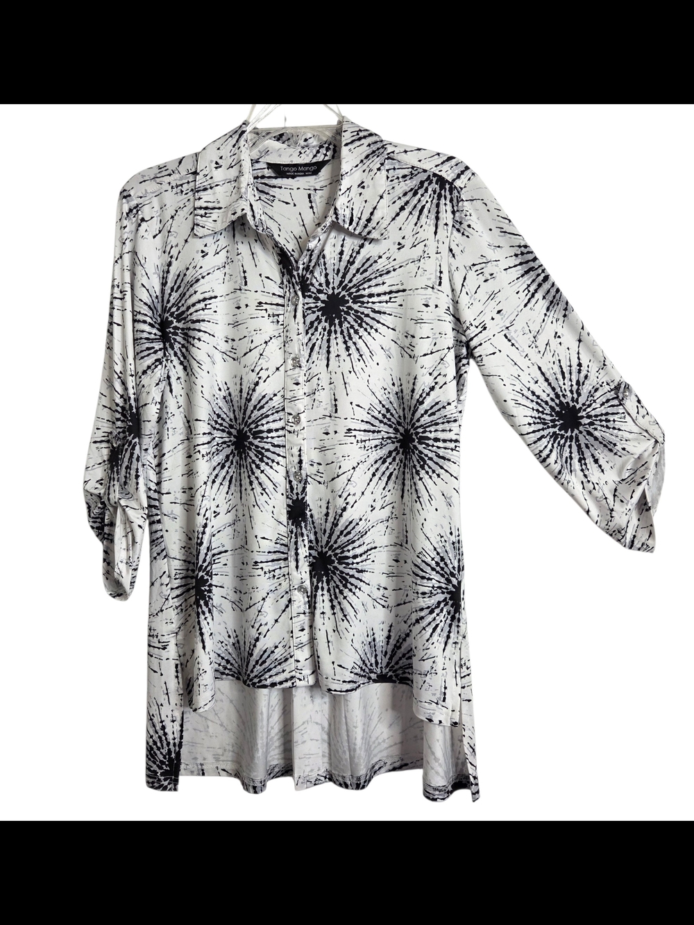 Tango Mango White & Black Burst-Print Button Front Hi-low Tunic Size M/M